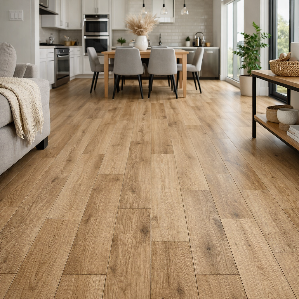 Laminate flooring installed in a beautiful modern home layout